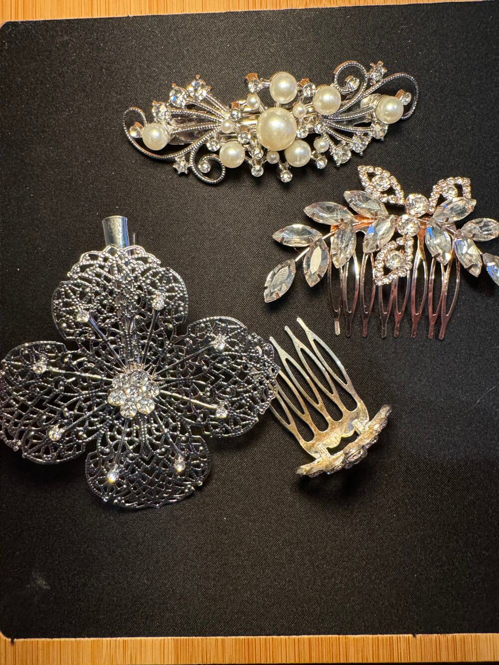 Lot of 4 Hair Clip, Flower Clip, Hair Comp and Small Tiara Comb